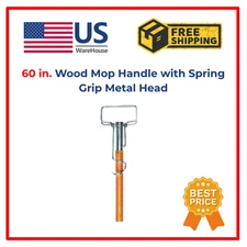 60 in. Wood Mop Handle with Spring Grip Metal Head
