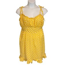 Aerie Yellow Gingham Sundress Womens Size XL Cotton Summer Tie Strap Smocked