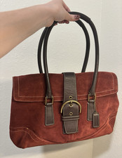 Coach Hampton Burgundy and Brown Suede Satchel Top Handle Bag and Gold Hardware