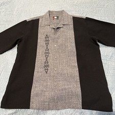 D’Axcord Men’s Bowling Shirt Size Large Gray Black Embroidered Button Up