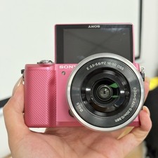 Sony a5000 Pink Mirrorless Camera w/16-50mm Silver Lens - 20.1MP Wi-Fi NFC