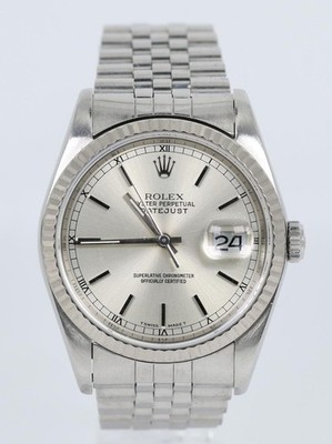 Rolex Datejust Ref.16234 36MM Silver Dial 18K White Gold & S/S Jubilee Band