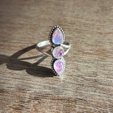 925 Sterling Silver Triple Rainbow Moonstone Ring