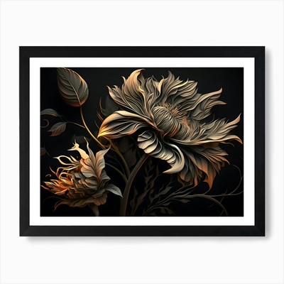 Schwarz Gold Bild Blumen mit Wo Ar gerahmt Wandbild Poster Leinwanddruck Bild