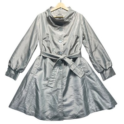 Y2K RETRO Belted Trench Coat Iridescent Women's Large Lightweight Jacket GLAM