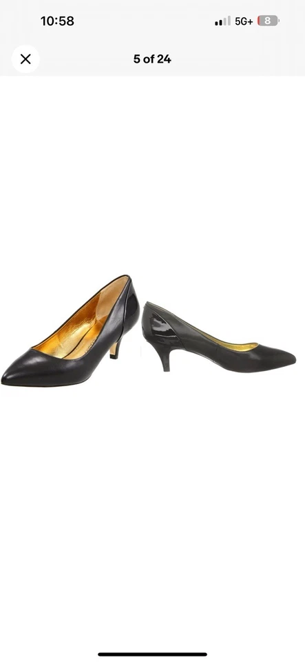 Ted Baker  NWOB 10 Ondrea Black Leather With Patent Accents Kitten Heel Pumps - Image 2 of 4