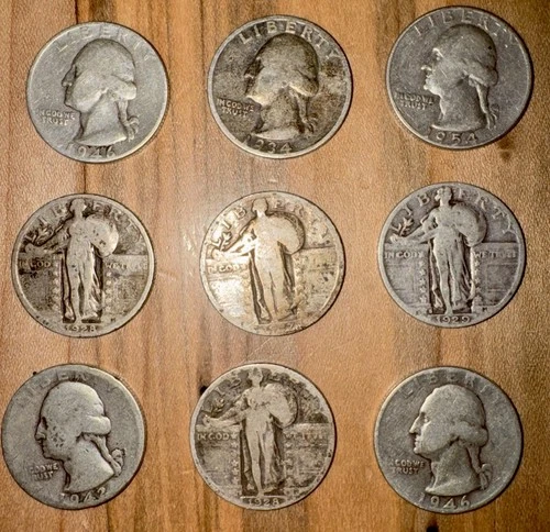90% Silver Quarters Standing Liberty And Washington Set Of 9