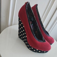 Babycham Wedge Shoes. Polka Dot. Red, Black and White Size Uk 5 YK2 