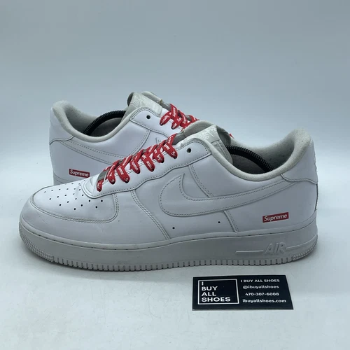 Taille 12 Logo Nike Air Force 1 x Supreme Low Box Cuir blanc (CU9225 100)