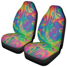 Rainbow Fluid Art Painting Abstract Car Seat Covers Full Set, Front Music Note