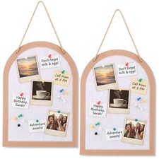 2 Pack Arched Cork Board with Linen, Bulletin Board 15.7x11 Inch, Hanging Mem...