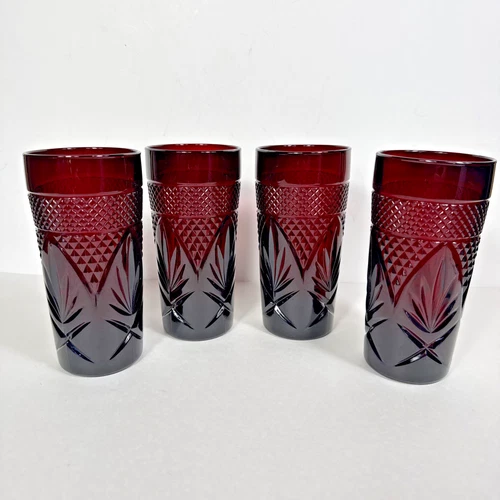 Luminarc Cristal D'Arques Durand Antique Ruby Red Set of 4 Tumblers Glass France