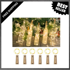 6 Pack Warm White Bottle Lights, 20 LED, 6.6ft, Dual Battery Pack, Wine Cork