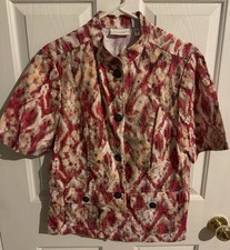 Chico s Ikat Print Linen Cotton Short Sleeve Jacket Size Medium Chico's 1