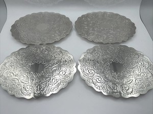 Lot of 4 , Vintage Etched Silver plate Footed Trivet, Hot Plate, 8” X 6”