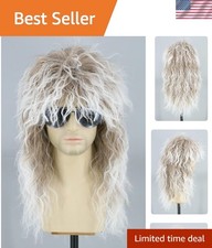 80s Mullet Wig for Men and Women Rock Disco Wigs Long Curly Brown Gradient White