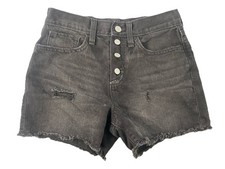 OLD NAVY Girls Sz 14 High Rise Black Denim Shorts Adjustable Waist Button Fly