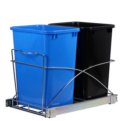 Cabinet Hidden Dual Trash Bin Pull Out Design Free Up Extra Kitchen Floor Space