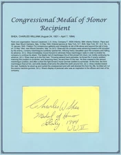Charles William Shea d1994 signed autograph 3x5 cut USA Army WWII MOH Recipient