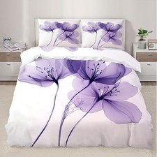Duvet Cover Queen Size, Blooming Flower Bedding Queen 90" x 90" Purple Floral
