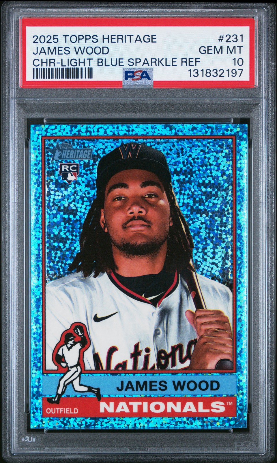 2025 TOPPS HERITAGE CHROME-LIGHT BLUE SPARKLE REFRACTOR #231 JAMES WOOD PSA 10