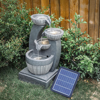 Solarbrunnen Für Draußen, 4-Stufiger Solar Springbrunnen Für Außen, Solar Garten