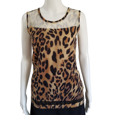 Escada Sleeveless Top Leopard Print Mesh Inserts Stretch Womens Size Medium