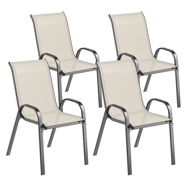 Set de 4 Sillas de Exterior Apilables con Asiento de Malla Respaldo Alto y Marco