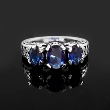 925 Sterling Silver Rose Cut Blue Tanzanite Gemstone Jewelry Ring (All size US)