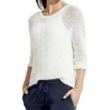 Athleta Amity Open Knit Cropped Sweater Off White Womens Small 2/3 Sleeves