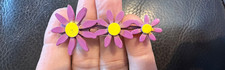 Cute Vintage 3 purple daisies flowers painted hair clip 1960s