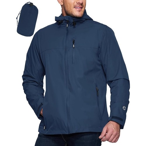 NWT Outdoor Ventures Men's Packable Waterproof Rain Jacket w/ Hood blue, XL