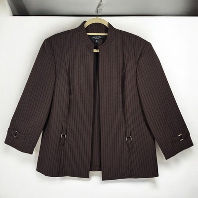 Perceptions New York Pinstripe Blazer Women's Size 18 Brown Career Open Jacket