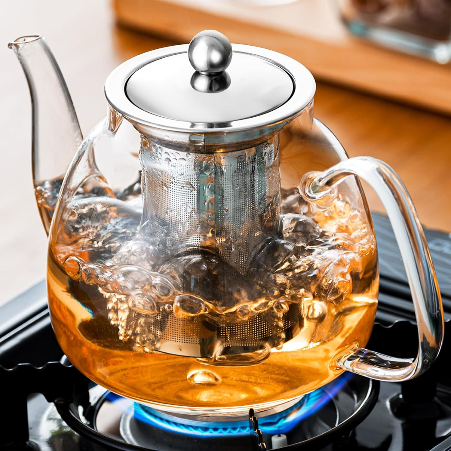 Glass Teapot Stovetop 34 OZ, Borosilicate Clear Tea Kettle with Removable 18/...