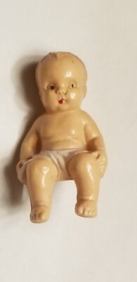 VINTAGE IRWIN BABY DOLL DOLLHOUSE DOLL FOR POTTY celluloid with pants down 2.75''