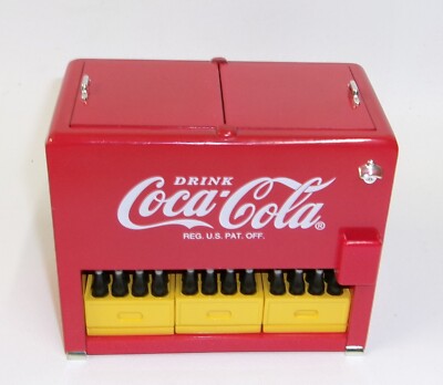 Retro Coca-Cola Coke Cooler Bank with Pencil Sharpener & Stamp Pad Crates 1996