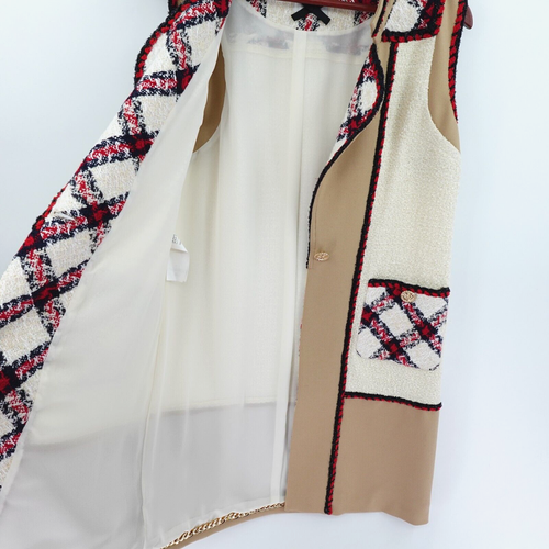 Edward Archour Paris Long Coat Women 6 Tan Tweed Waistcoat Gilet Timeless - Picture 7 of 24