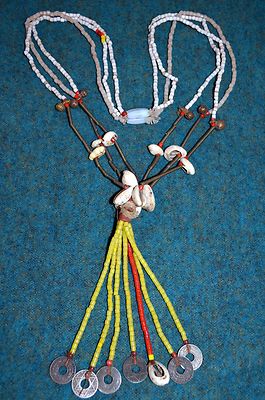 Antique Fulani Tribal Necklace W Brass Bells, Glass Beads & Cowrie