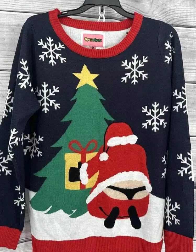 TIPSY ELVES WHALE TAIL SANTA UGLY CHRISTMAS SWEATER Women's Size MEDIUM