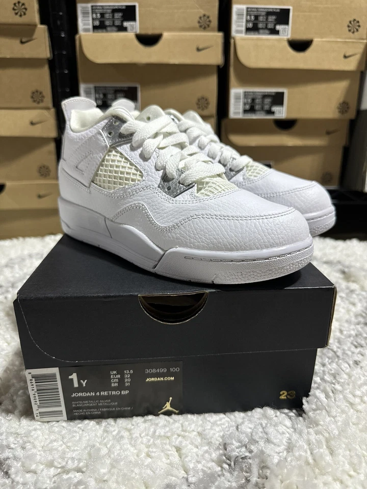 Nike Air Jordan 4 BP Pure Money Boys Preschool White NEW 308499-100 1Y 3Y - Image 2 of 4