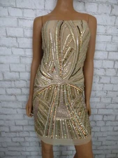 $1400 Jean Louis Scherrer Sequin Beaded Beize Mini Sheath Dress S NEW J716