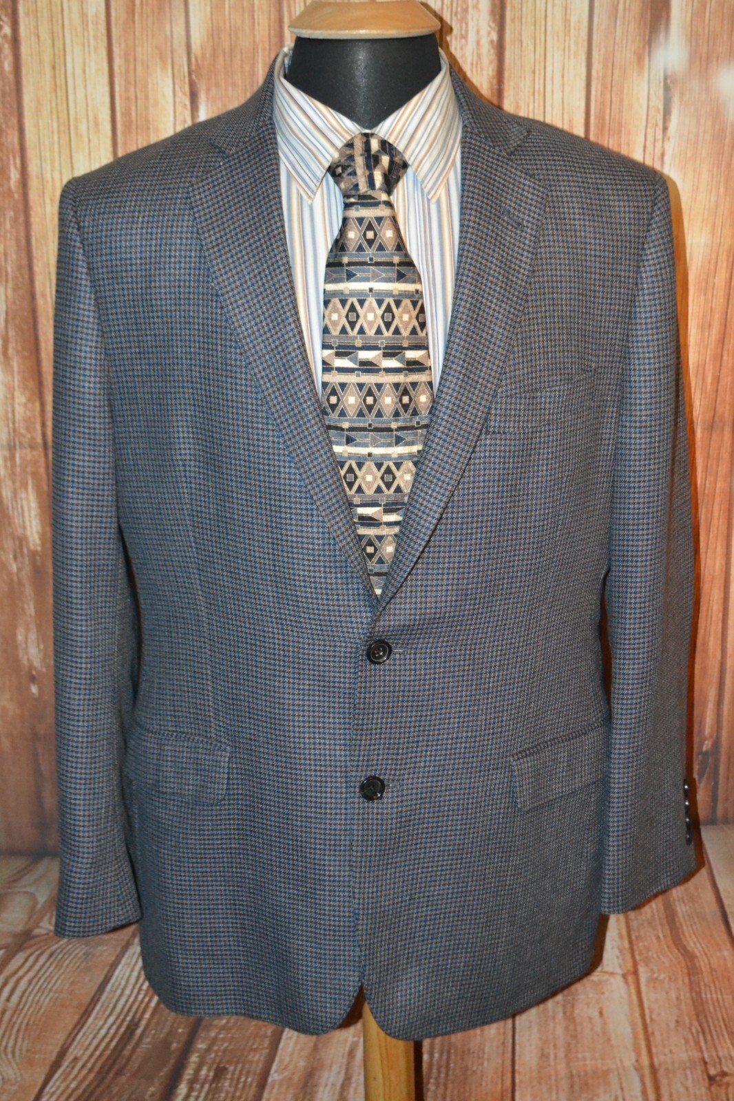 Brooks Brothers Men Wool Houndstooth 2 Front Button Sports Coat Size 42R