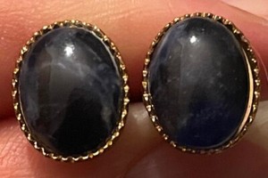 SODALITE CABOCHON CUFF LINKS  - Gold-Toned Setting