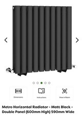 Radiator Horizontal Radiator - Matt Black - Double Panel (600mm High) 590mm Wide
