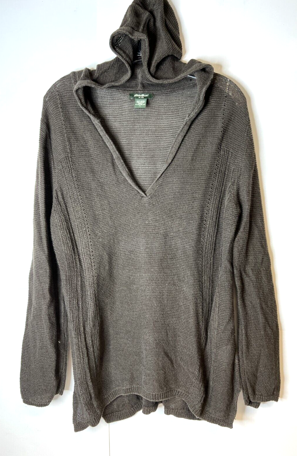 Eddie Bauer Womens Large Brown Cotton Blend V-Neck Hooded Sweater