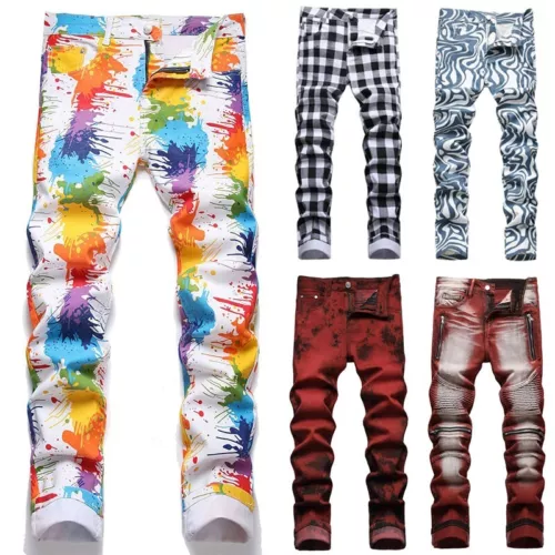 Moda Para hombres Jeans Elastizados Calce Ajustado Pantalones Informales Largos Estampados Denim Pantalones - Imagen 2 de 38