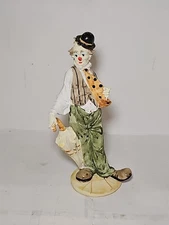Vintage Clown Figurine Resin 8" Umbrella Top Hat Orange Tie Shoes Red Nose Vest