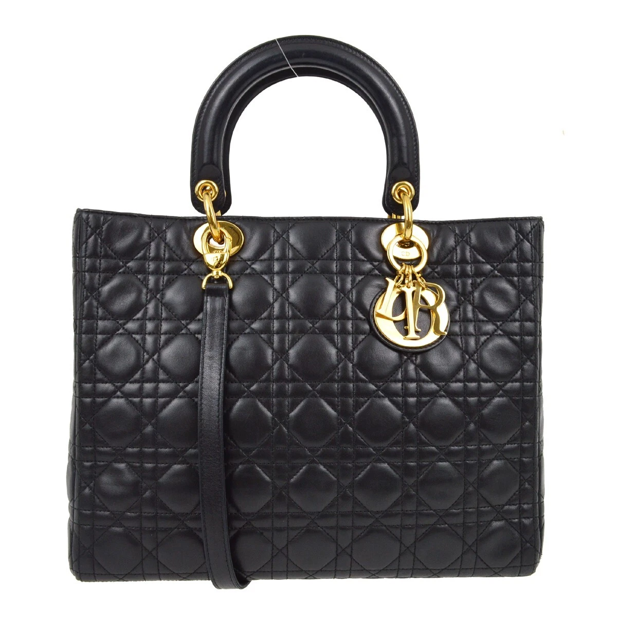 Sac à main bidirectionnel peau d'agneau noir Christian Dior Cannage MA 0967 182772