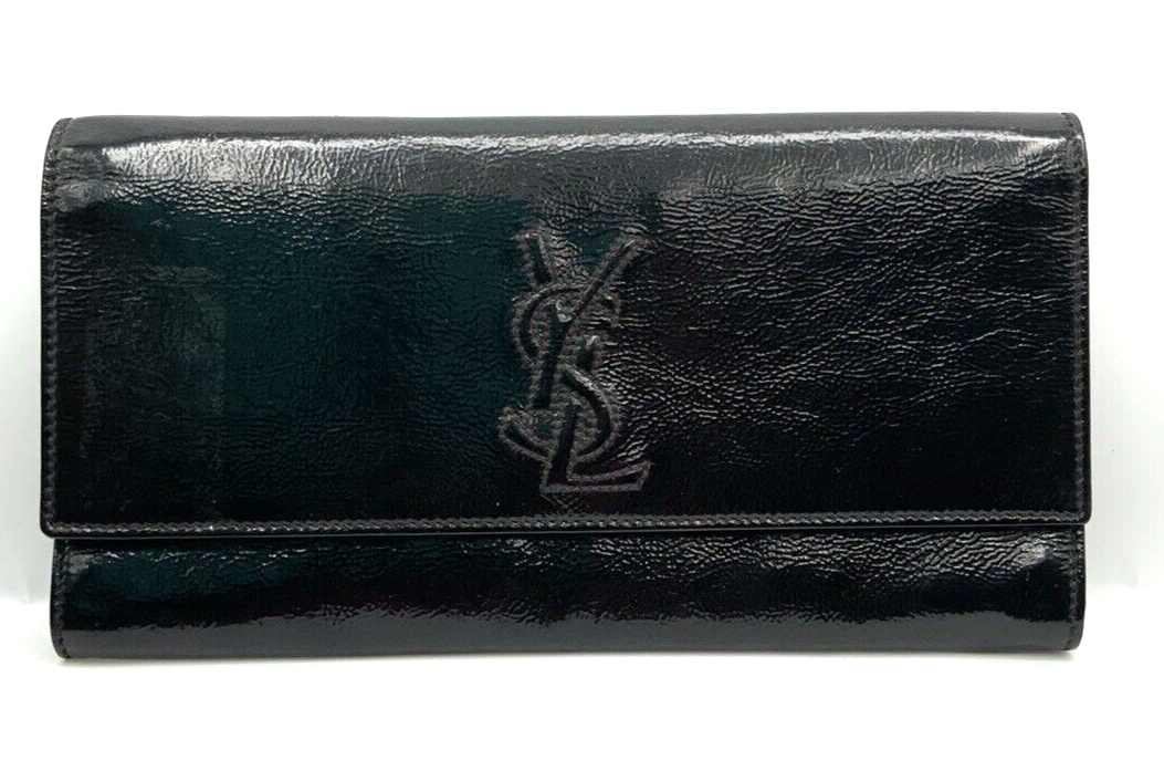 Autentica pochette YSL Saint Laurent nera vernice logo Belle Du Jour
