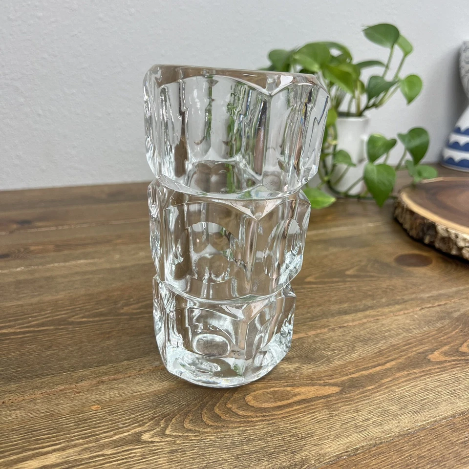Vintage MCM Elements Crystal Art Glass Vase Czech Republic Cubist Style - Image 2 of 4